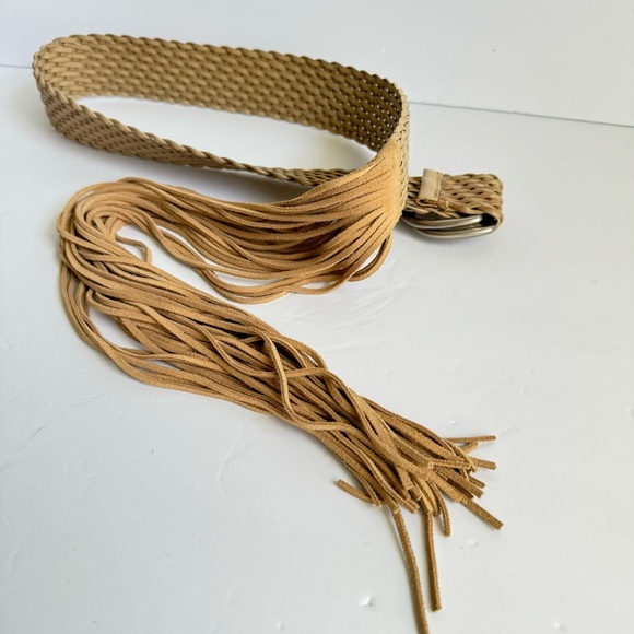 Vintage Woven Fringe Belt Tan Suede Boho Western Cowgirl Womens Medium / Large - Picture 7 of 12